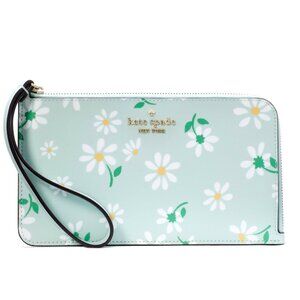 New Kate Spade Lucy Day Tripper Daisy Medium L-Zip Wristlet Crystal Blue Multi